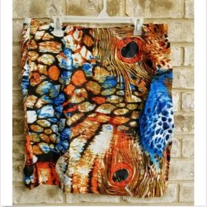 Zoe D  SZ 16 Orange Multicolor Peacock Skirt Linen